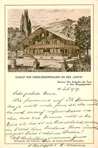 AK / Ansichtskarte Interlaken_BE Chalet d. Oberlaenderfrauen a. d. Saffa Interlaken_BE