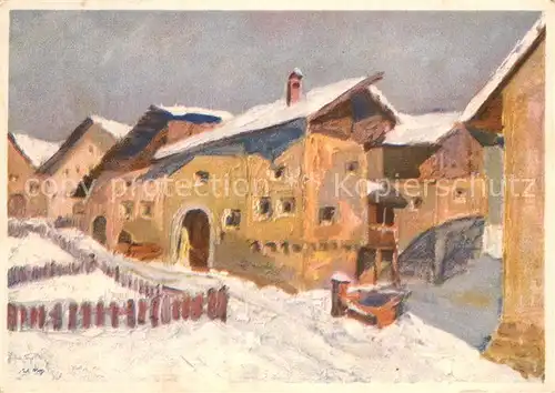 AK / Ansichtskarte Zuoz_GR Dorfpartie im Schnee Zeichnung Zuoz_GR