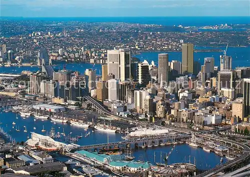 AK / Ansichtskarte Sydney__NSW_Australia Tall Ships in Darling Harbour aerial view 