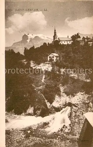 AK / Ansichtskarte St Gervais les Bains Wasserfall Blick zur Kirche Alpen 