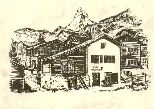AK / Ansichtskarte Zermatt_VS Restaurant du Pont Zeichnung Zermatt_VS