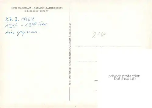 AK / Ansichtskarte Garmisch Partenkirchen Hotel Marktplatz Innenansicht  Garmisch Partenkirchen