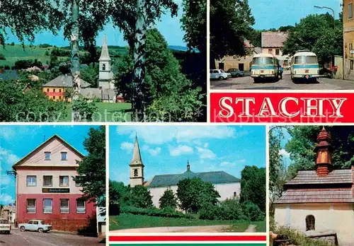 AK / Ansichtskarte Stachy_Susice_Okres_Pachatice Kostel s okolim Namesti Hote Modra Hvezda Kostel Kaplicka Stachy_Susice