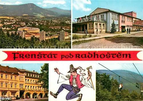 AK / Ansichtskarte Frenstat_pod_Radhostem_CZ Celkovy pohled Kulturni dum a zotavovna ROH Lubina Namesti s hotelem Radhost Sedackovy vytah na Pustevny v pozadi vrchol Rahoste 