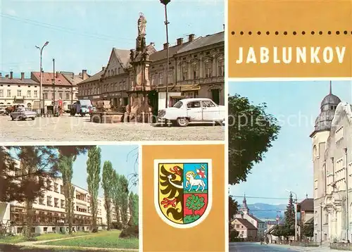 AK / Ansichtskarte Jablunkov_Jablunkau_CZ Stadtplatz Brunnen Strassenpartie 