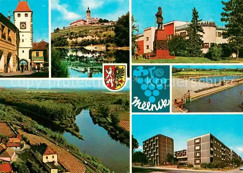 AK / Ansichtskarte Melnik_Czechia Teilansichten Fliegeraufnahme Denkmal Schwimmbad 