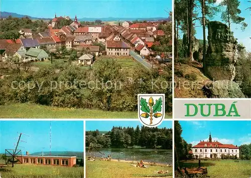 AK / Ansichtskarte Duba Letovisko v Dokske pahorkatine Dominuje mu barokni Kostel Pavlicek poskovcove Koupaliste Novy Berstejn Duba