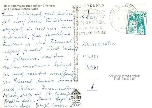 AK / Ansichtskarte Chiemsee Blick vom Weingarten mit Ratzingerhoehe Chiemsee