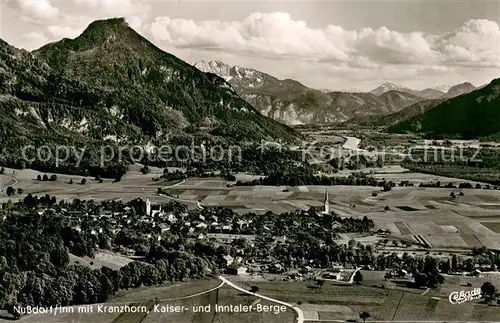 AK / Ansichtskarte Nussdorf_Inn Fliegeraufnahme mit Kranzhorn Kaiser und Inntaler Bergen Nussdorf Inn