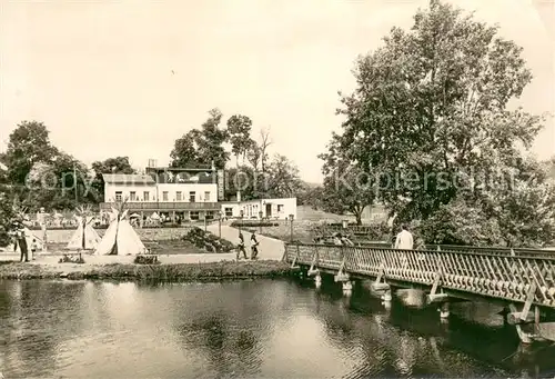AK / Ansichtskarte Bernburg_Saale HO Eiscafe Baerenburg mit Indianerdorf Bernburg_Saale