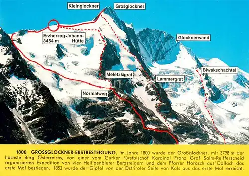 AK / Ansichtskarte Grossglockner Erstbesteigung 1800 mit Touren und Routen fuer Bergsteiger Grossglockner