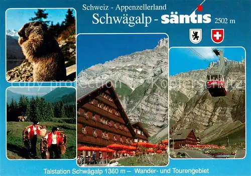 AK / Ansichtskarte Schwaegalp_AR Talstation Schwaegalp Murmeltier Trachten Luftseilbahn Schwaegalp AR