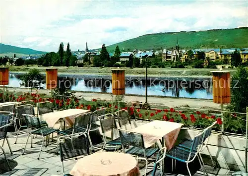 AK / Ansichtskarte Bernkastel Kues Terrassen Hotel Pension Haus Behrens am Moselstrand Bernkastel Kues