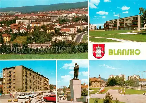 AK / Ansichtskarte Blansko Panorama Nove sidliste Namesti Vitezneho unora Pomnik Klementa Gottwaldo Namesti Svobody Blansko