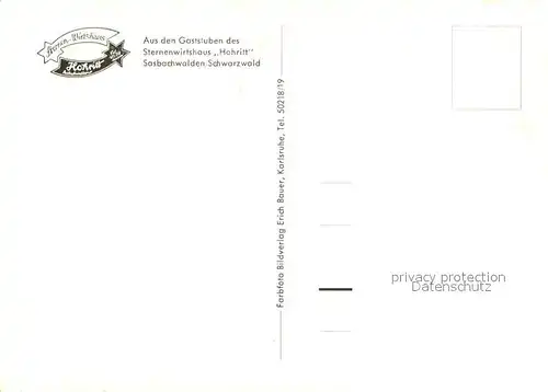 AK / Ansichtskarte Sasbachwalden Gaststuben des Sternenwirtshaus Hohritt Sasbachwalden