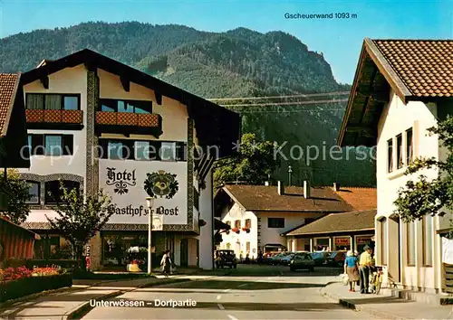 AK / Ansichtskarte Unterwoessen Hotel Gasthof zur Post Dorfpartie mit Gscheuerwand Unterwoessen