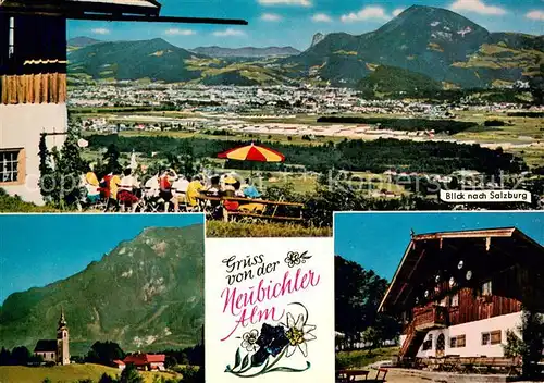 AK / Ansichtskarte Piding Neubichler Alm mit Salzburgblick Kirche Piding