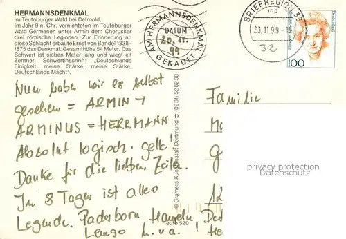 AK / Ansichtskarte Hermannsdenkmal im Teutoburger Wald mit Liedtext Hermannsdenkmal