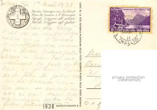 AK / Ansichtskarte Bundesfeier_Schweiz 1938 Fuer die Schweizer im Ausland 