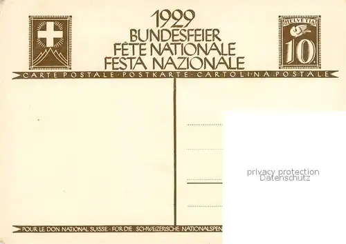 AK / Ansichtskarte Bundesfeier_Schweiz 1929 Fuer die Schweizerische Nationalspende 