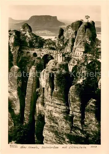 AK / Ansichtskarte Foto_Hahn_Nr. Nr. 3208 Saechs. Schweiz Basteibruecke mit Lilienstein Foto_Hahn_Nr.