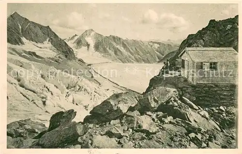 AK / Ansichtskarte Finsteraarhornhuette_3237m_BE mit Fieschergletscher Wasenhorn und Finsteraarhorn und Rothorn 
