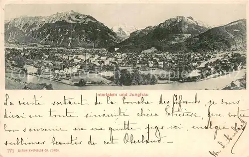 AK / Ansichtskarte Interlaken_BE Panorama mit Jungfrau Interlaken_BE