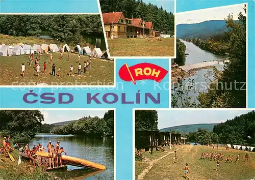 AK / Ansichtskarte Samopse_CZ CSD Kolin Letni tabor ZV ROH Zeleznicni stanice Kolin u reky 