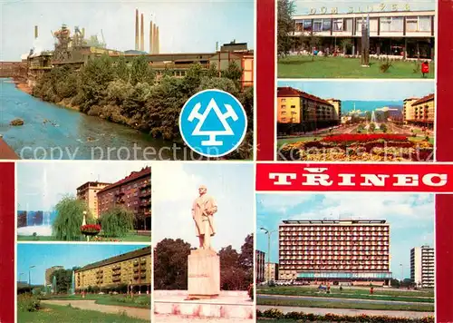 AK / Ansichtskarte Trinec_CZ Trinecke zelezarny VRSR Dum sluzeb Nemesti Lidovych milic Park Celkovy pohled Pamatnik Kl Gottwalda Hotelovy dum Trineckych zelezaren 