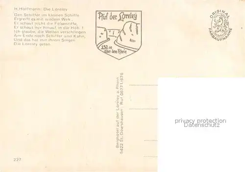 AK / Ansichtskarte St_Goarshausen Die Loreley mit Liedtext St_Goarshausen