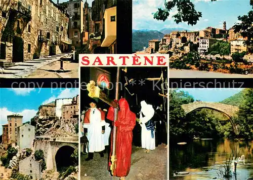 AK / Ansichtskarte Sartene_Corse Vielle Rue Vue generale Entree de la Ville Procession du Catenacciu Riviere dans le maquis 