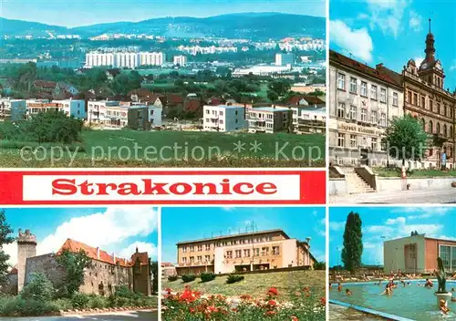 AK / Ansichtskarte Strakonice_Strakonitz Celkovy pohled MNV Hrad Kult dum Plavecky stadion Strakonice_Strakonitz
