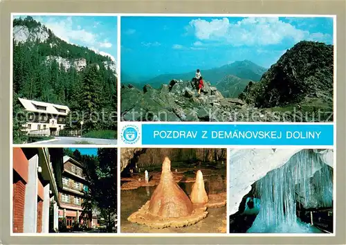 AK / Ansichtskarte Nizke_Tatry_Slovakia Kamenna chata Odboj Horsky hotel pri Demanovskej jaskyni Slobody Pohlad z Chopka na Dumbier Demanovska jaskyna Slobody Demanovska ladova jaskyna 