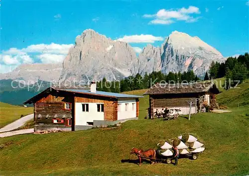 AK / Ansichtskarte Seiser_Alm_1700m_Dolomiten Dolomiten Panorama Heuwagen 