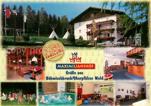 AK / Ansichtskarte Boehmischbruck Hotel Maximilianshof Gaststube Lagerfeuer Hallenbad Spielzimmer Rezeption Boehmischbruck
