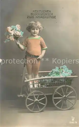 AK / Ansichtskarte Kinder_Child_Enfants Leiterwagen Namenstag Foto 