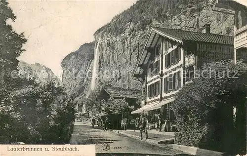 AK / Ansichtskarte Lauterbrunnen_BE und Staubbach Wasserfall Lauterbrunnen BE