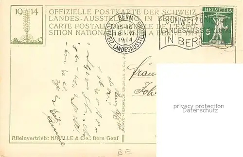 AK / Ansichtskarte Bern_BE Schweizerische Landesausstellung Bern 1914 Wehrpavillon Pavillon der Internationalen Bureaux Bern_BE