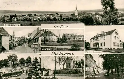 AK / Ansichtskarte Bockenem Panorama Schlangenweg Stadtbad Schulen Ehrenmal Kreissparkasse Buchholz Markt Bockenem