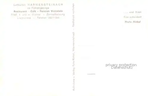 AK / Ansichtskarte Warmensteinach Restaurant Cafe Pension Wetzstein Warmensteinach