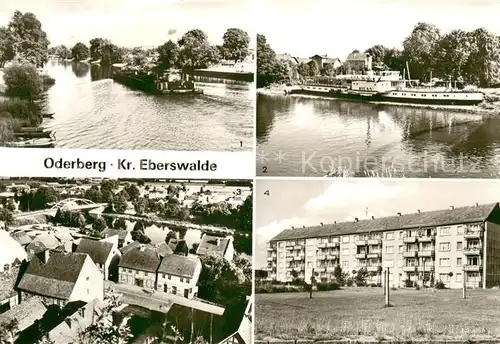 AK / Ansichtskarte Oderberg_Mark Oderpartie Schiffsmuseum Blick vom Albrechtsberg Neubauten am Platz der Freundschaft Oderberg Mark