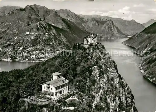 AK / Ansichtskarte Lugano_Lago_di_Lugano Hotel Vetta e Chiesa Monte San Salvatore Lugano_Lago_di_Lugano