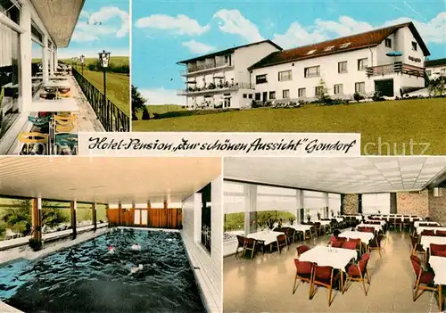 AK / Ansichtskarte Gondorf_Bitburg Hotel Pension Zur schoenen Aussicht Hallenbad Speiseraum Gondorf Bitburg