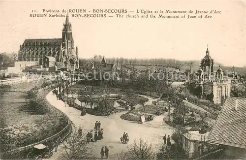 AK / Ansichtskarte Bon Secours_Bonsecours_76 Eglise et le Monument de Jeanne dArc Routen Surbubs  
