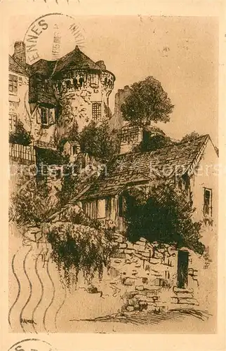 AK / Ansichtskarte Domfront_61_Orne Vieille tour des anciens remparts Dessin Kuenstlerkarte 