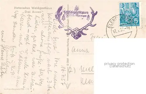 AK / Ansichtskarte Elend_Harz Historisches Waldgasthaus Drei Annen Elend_Harz
