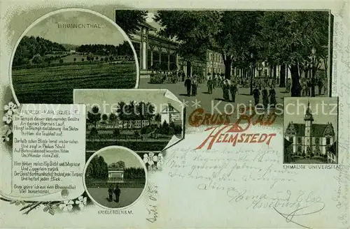 AK / Ansichtskarte Bad_Helmstedt Brunnenthal Herzog Karlsquelle Kriegerdenkmal Ehmauge Universitaet Bad_Helmstedt