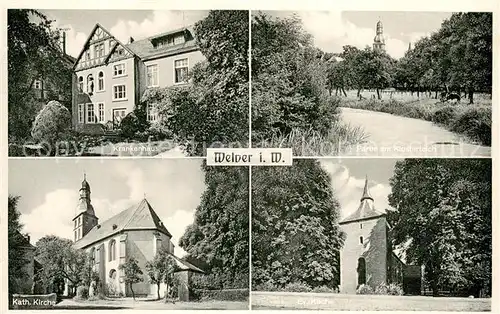 AK / Ansichtskarte Welver Krankenhaus Klosterteich Kath Kirche Ev Kirche Welver