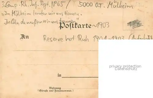AK / Ansichtskarte Muelheim_Rhein 3 Comp Rh Inf Regt No 65 Gruppenaufnahme Muelheim Rhein