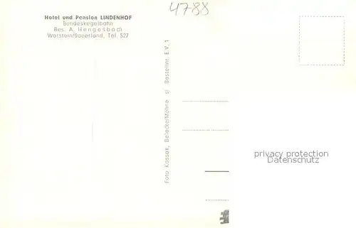 AK / Ansichtskarte Warstein Bundeskegelbahn Hotel Lindenhof Gastraeume Warstein
